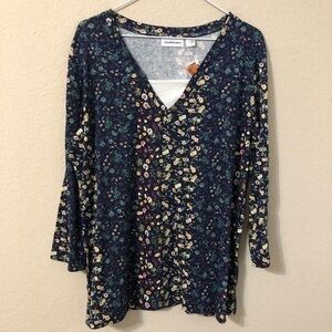 i.b.diffusion Top Floral Print Long Sleeve Shirt V-Neck Cottagecore Flowers NWT